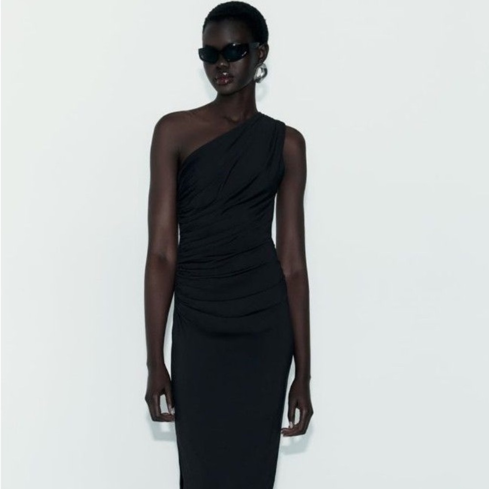 New ZARA DRAPED ASYMMETRIC DRESS